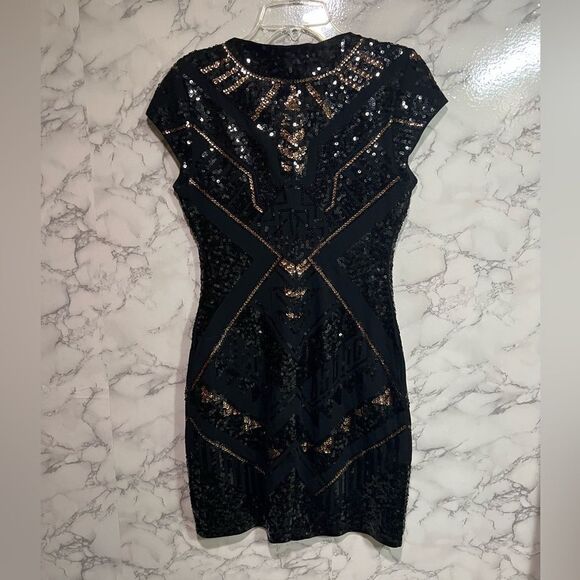 Express Black and Gold Sequin Mini Dress - Picture 6 of 6
